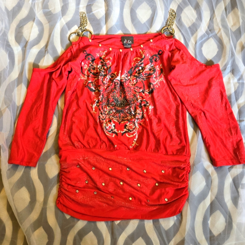 Red blinged out top